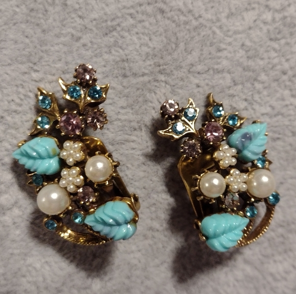 RARE Vintage 1950s 10k Gold Plated Necklace & Clip Earring Set - Picture 5 of 16